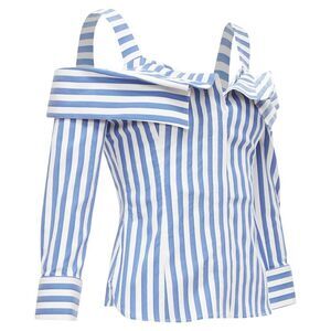 Monse Striped Cold Shoulder Corseted Cropped Sleeve Top